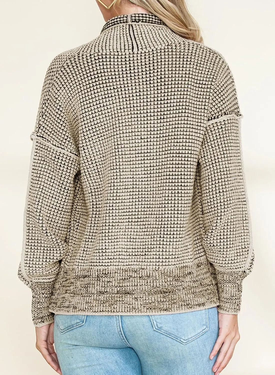 Sidefeel Womens Plaid Short Cardigan Oversized Chunky Long Sleeve Knit Open Front Cardigan Sweaters with Pockets