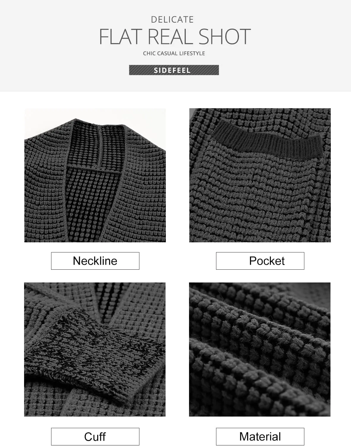 Sidefeel Womens Plaid Short Cardigan Oversized Chunky Long Sleeve Knit Open Front Cardigan Sweaters with Pockets