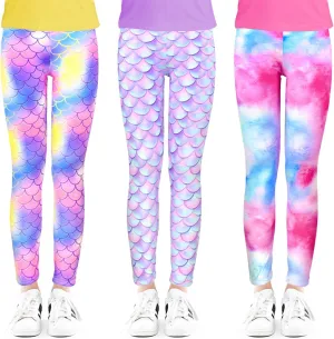 Slaixiu 4 Pack Leggings for Girls - Soft & Comfortable Ankle Length Printed Leggings for Kids (3T to 12 Years)