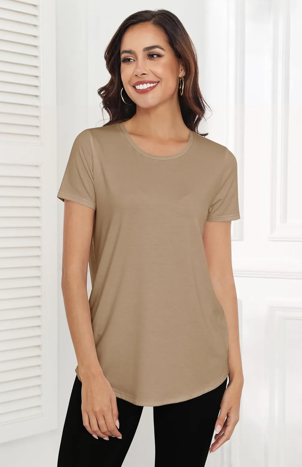 Smile Fish Women Crewneck Loose Fit Tunic Tops Short Sleeve Dressy Casual Summer Long Tee Shirts