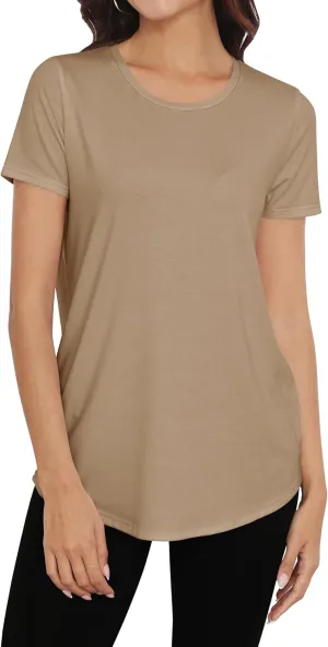 Smile Fish Women Crewneck Loose Fit Tunic Tops Short Sleeve Dressy Casual Summer Long Tee Shirts