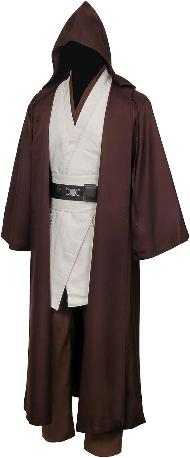 SOLOTIMES Adult Jedi Costume Cloak Outfit Men Knight Tunic Hooded Robe Full Set Suit Halloween Cosplay Cape Pants Uniform
