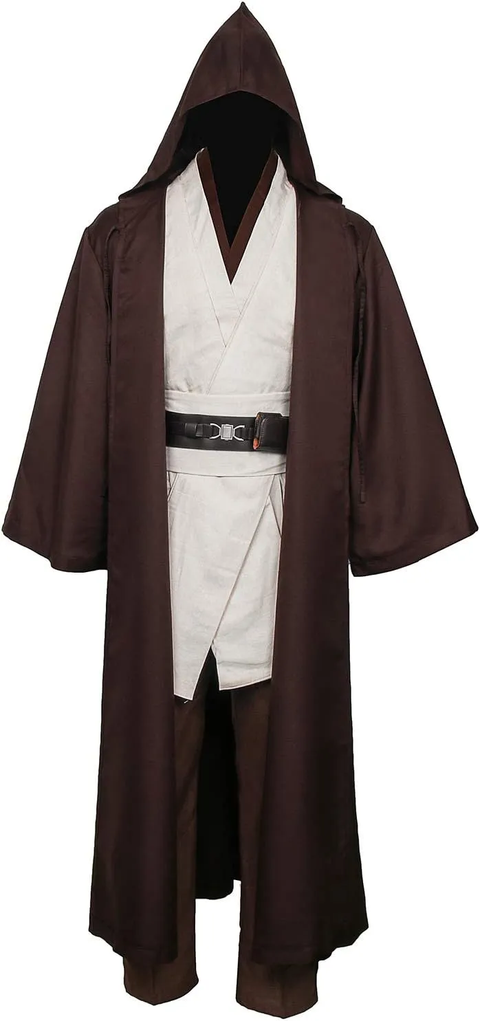SOLOTIMES Adult Jedi Costume Cloak Outfit Men Knight Tunic Hooded Robe Full Set Suit Halloween Cosplay Cape Pants Uniform