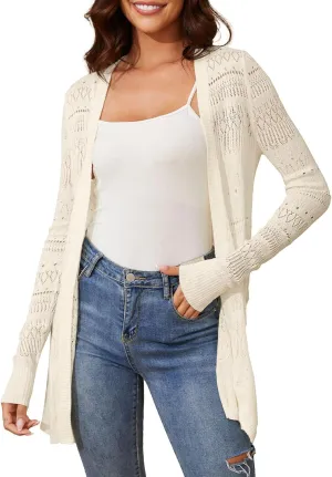 Spicy Sandia Womens Lightweight Crochet Cardigan Long Sleeve Boho Summer Sweater Beach Vacation Trendy Outfit