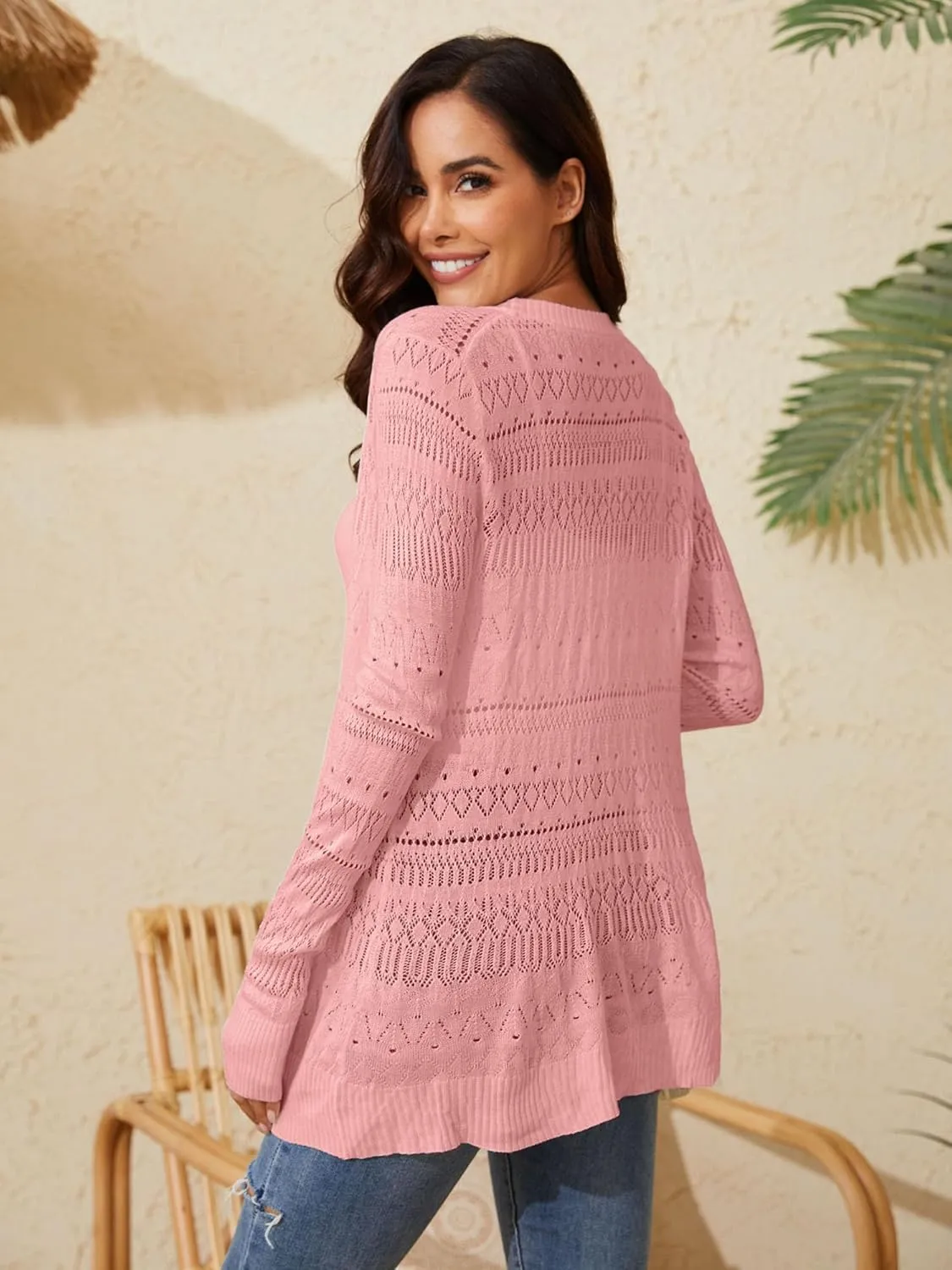 Spicy Sandia Womens Lightweight Crochet Cardigan Long Sleeve Boho Summer Sweater Beach Vacation Trendy Outfit