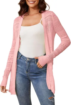 Spicy Sandia Womens Lightweight Crochet Cardigan Long Sleeve Boho Summer Sweater Beach Vacation Trendy Outfit