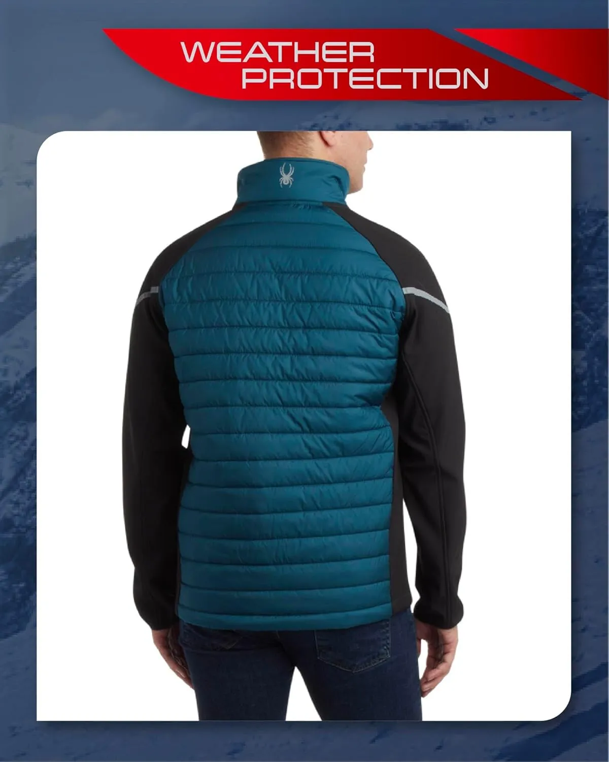 Spyder Men's Active 2fer Jacket - Midweight Insulated Quilted Puffer Bubble Windbreaker with Softshell Sleeves (Sizes: S-XL)