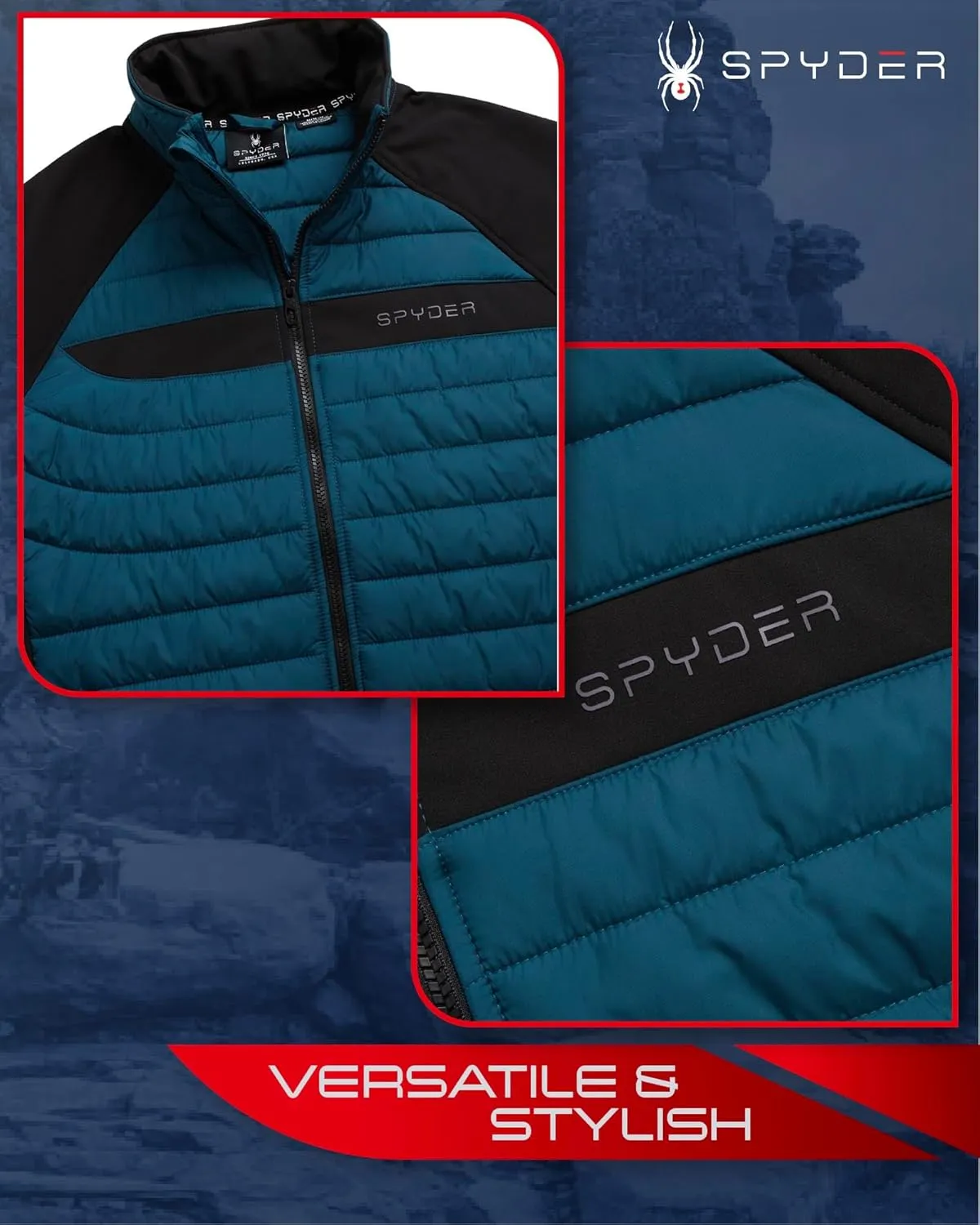 Spyder Men's Active 2fer Jacket - Midweight Insulated Quilted Puffer Bubble Windbreaker with Softshell Sleeves (Sizes: S-XL)