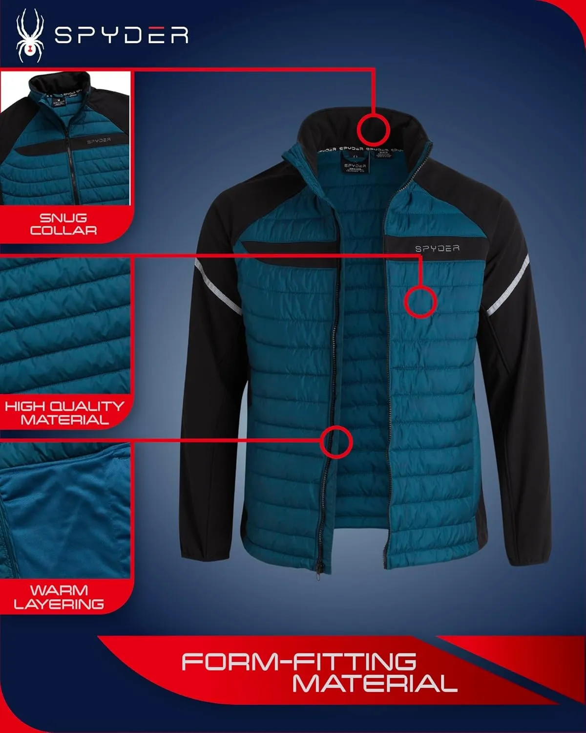 Spyder Men's Active 2fer Jacket - Midweight Insulated Quilted Puffer Bubble Windbreaker with Softshell Sleeves (Sizes: S-XL)