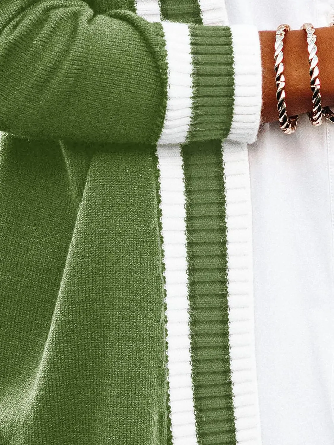 Striped Cardigan Sweaters for Women Knit Open Front Long Cardigan Colorblock Varsity Trendy Tennis Cardigan with Pockets