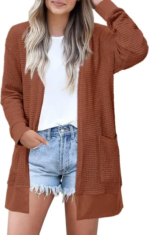 STYLEWORD Women's Fashion Cardigan Sweater Lightweight Open Front Long Casual Beach Kimonos Outfits with Pockets