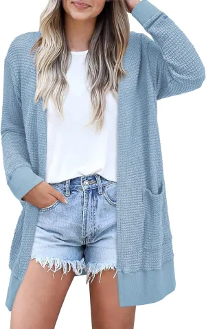 STYLEWORD Women's Fashion Cardigan Sweater Lightweight Open Front Long Casual Beach Kimonos Outfits with Pockets