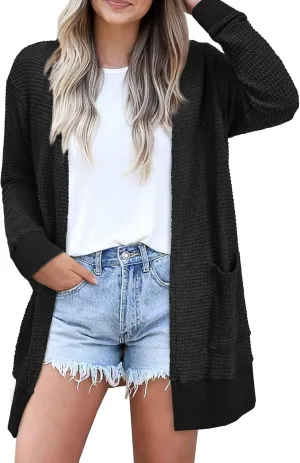 STYLEWORD Women's Fashion Cardigan Sweater Lightweight Open Front Long Casual Beach Kimonos Outfits with Pockets