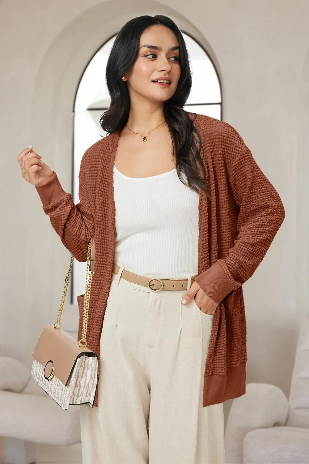 STYLEWORD Women's Fashion Cardigan Sweater Lightweight Open Front Long Casual Beach Kimonos Outfits with Pockets
