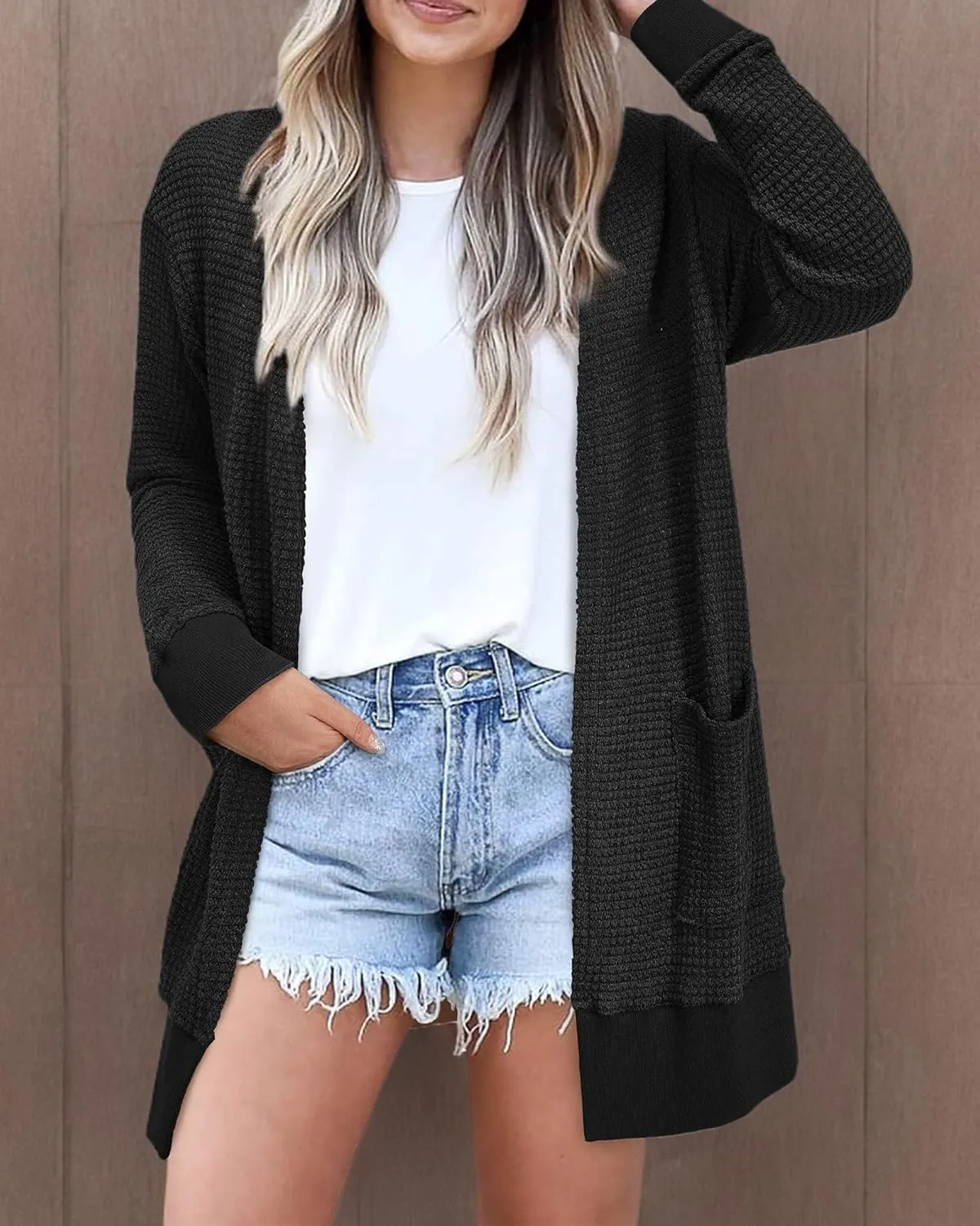 STYLEWORD Women's Fashion Cardigan Sweater Lightweight Open Front Long Casual Beach Kimonos Outfits with Pockets