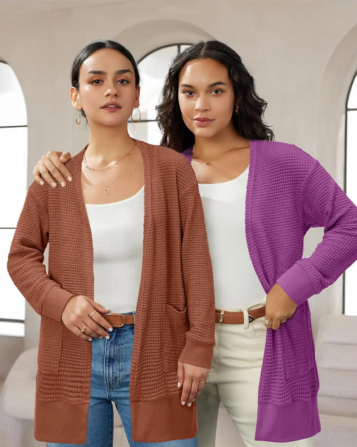 STYLEWORD Women's Fashion Cardigan Sweater Lightweight Open Front Long Casual Beach Kimonos Outfits with Pockets