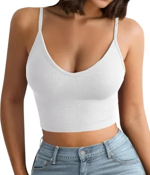 Summer Ribbed Crop Cami Tank Tops for Women Scoop Neck Workout Camisole Cropped Y2k Going Out Tops Shirts