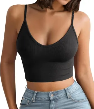 Summer Ribbed Crop Cami Tank Tops for Women Scoop Neck Workout Camisole Cropped Y2k Going Out Tops Shirts