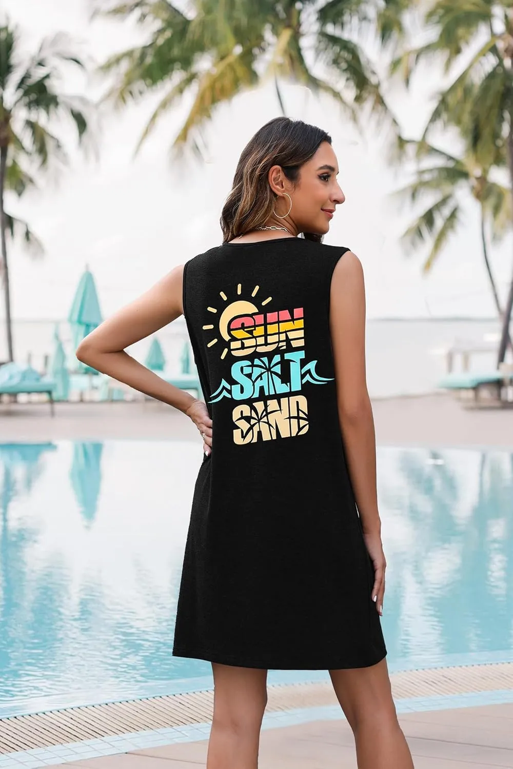 Summer Sundress for Women Graphic Mini Tank Dress Sleeveless Beach Dresses Short Casual Sun Dresses