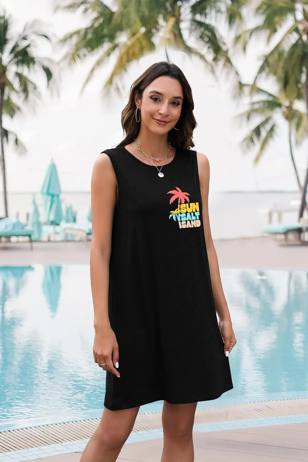 Summer Sundress for Women Graphic Mini Tank Dress Sleeveless Beach Dresses Short Casual Sun Dresses