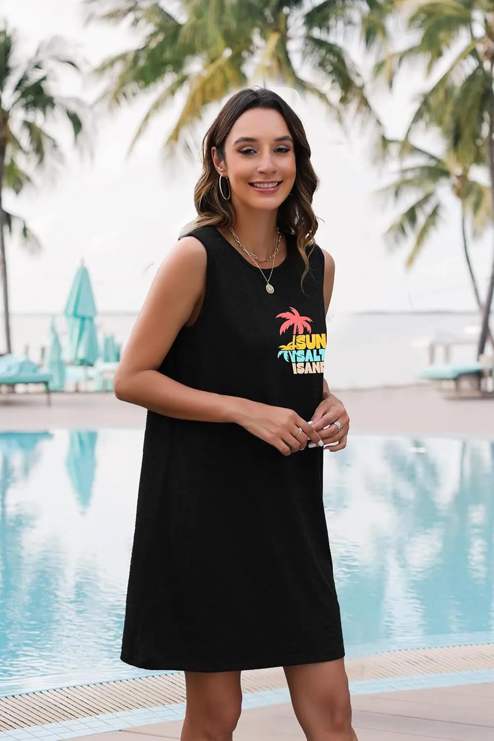 Summer Sundress for Women Graphic Mini Tank Dress Sleeveless Beach Dresses Short Casual Sun Dresses