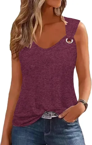 Summer Tank Cute Tops for Women Casual Sleeveless Shirt Loose Fit Scoop Neck Cold Off Shoulder Blouse Casual Tee