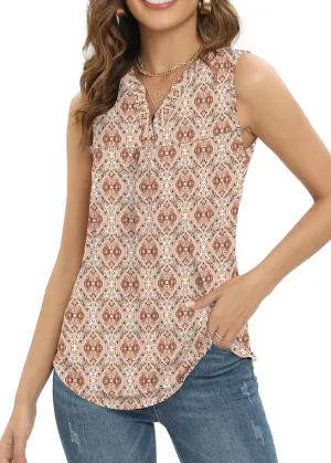 Summer Tops Sleeveless V Neck Dressy Business Casual Shirts Women's Loose Fit Blouses Flowy Cute Tank Tops Tunics for Women