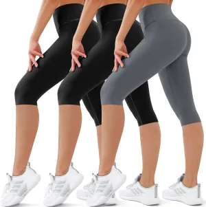 SUNCLOVE 3 Pack Capri Leggings for Women High Waisted Tummy Control Buttery Soft Workout Yoga Pants Womens Capri Leggings