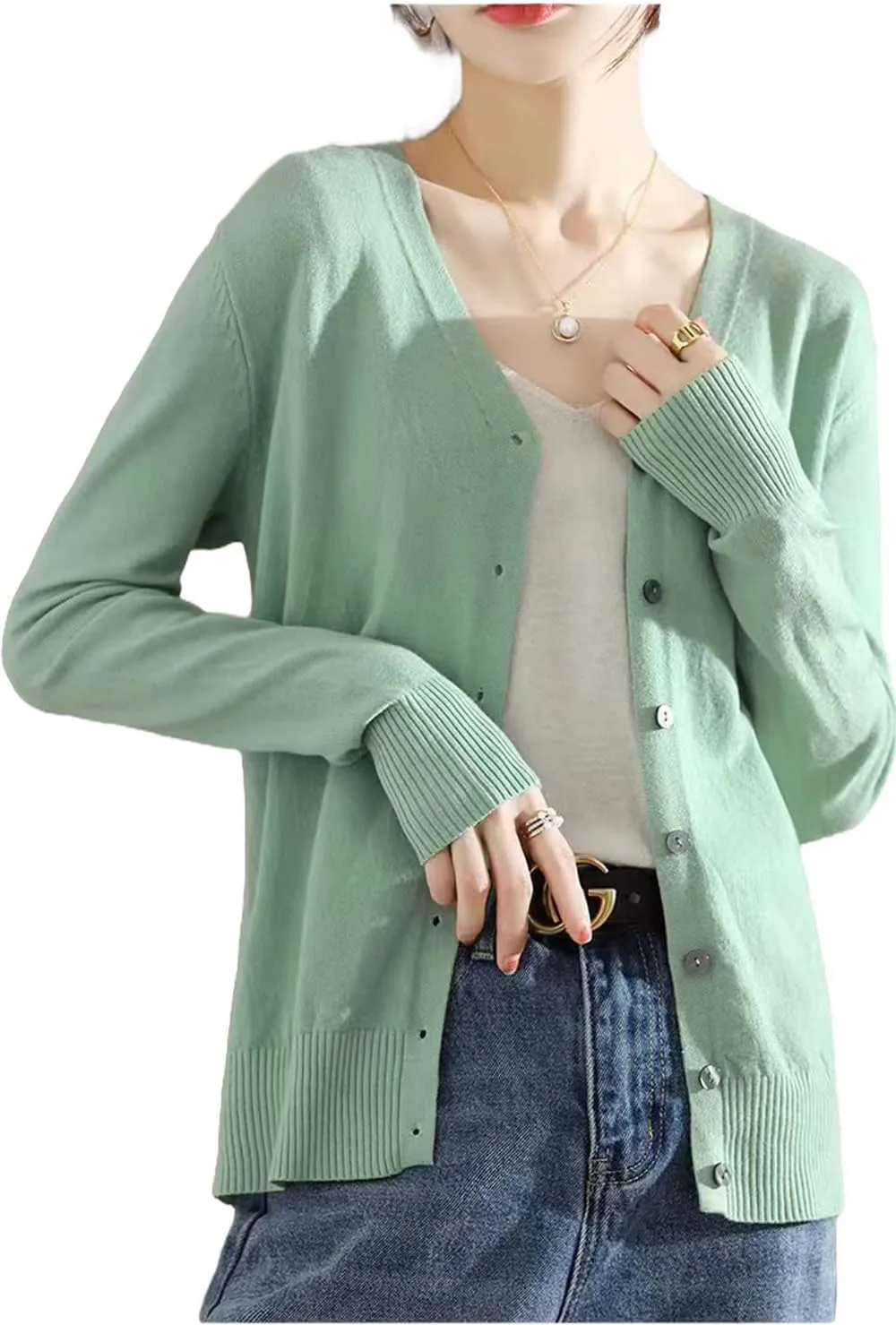 Sunfaynis Women's Long Sleeve Thin Lightweight Cardigan Sweaters for Women Dressy Summer Spring Fall Cardigan