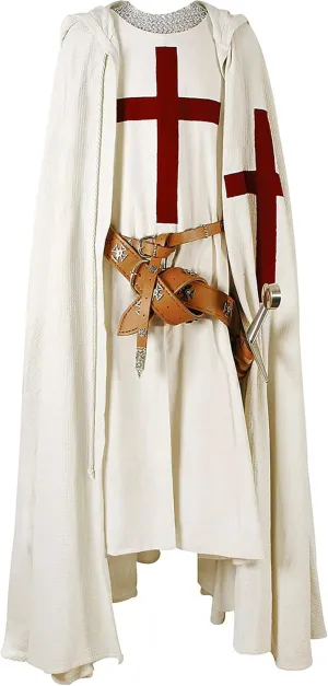 SUNLEXA Medieval Tunic Templar Knight Halloween Costume Hooded Cap Cloak Renaissance Surcoat Cosplay Costumes Size (S-6XL)