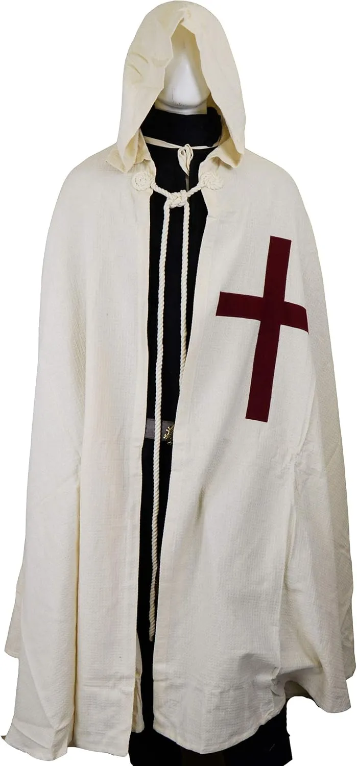 SUNLEXA Medieval Tunic Templar Knight Halloween Costume Hooded Cap Cloak Renaissance Surcoat Cosplay Costumes Size (S-6XL)