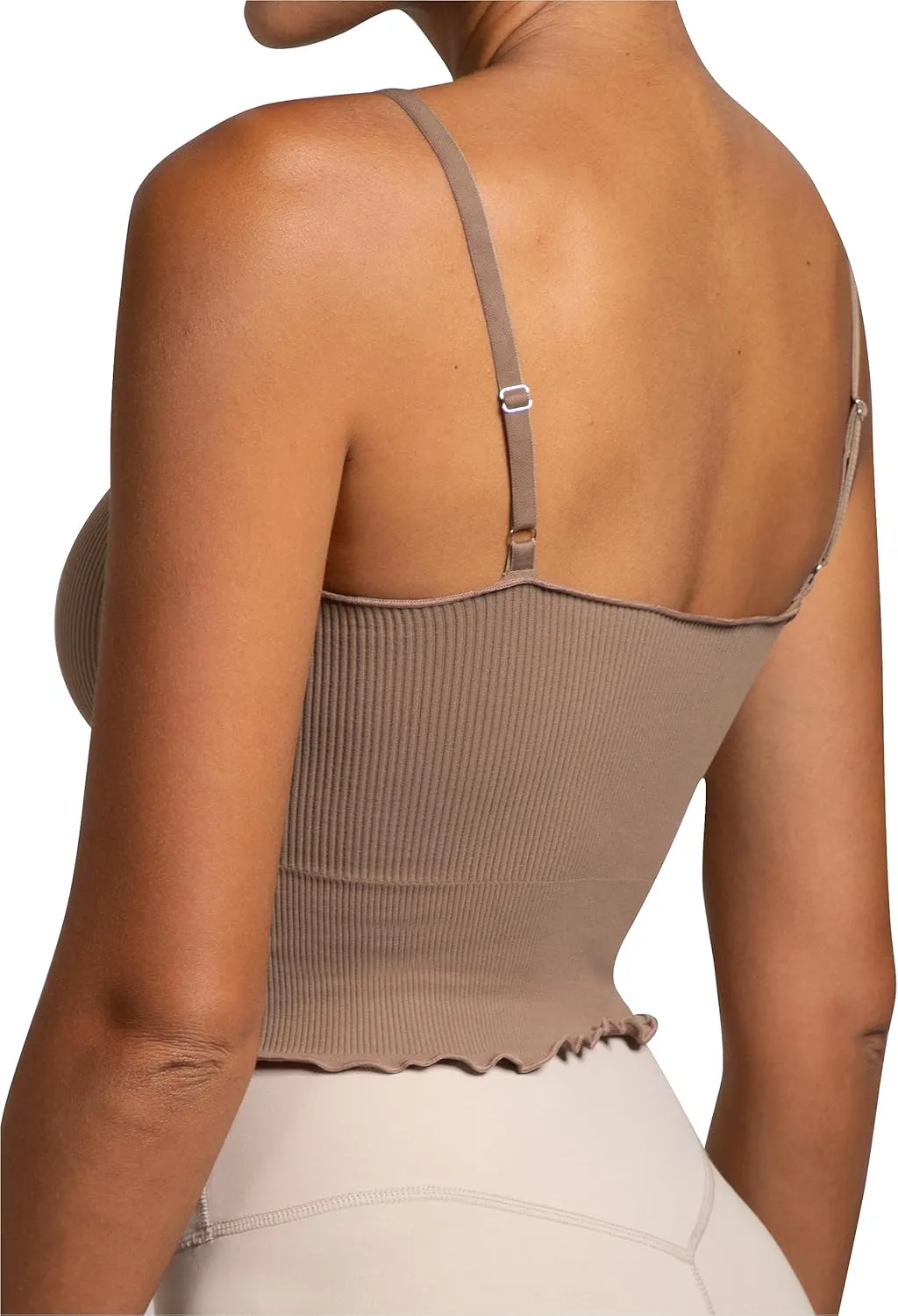 Sunzel Tank Top for Women, V Neck Seamless Ribbed Crop Camisole with Ruffles
