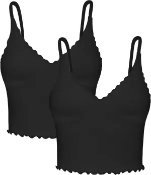 Sunzel Tank Top for Women, V Neck Seamless Ribbed Crop Camisole with Ruffles