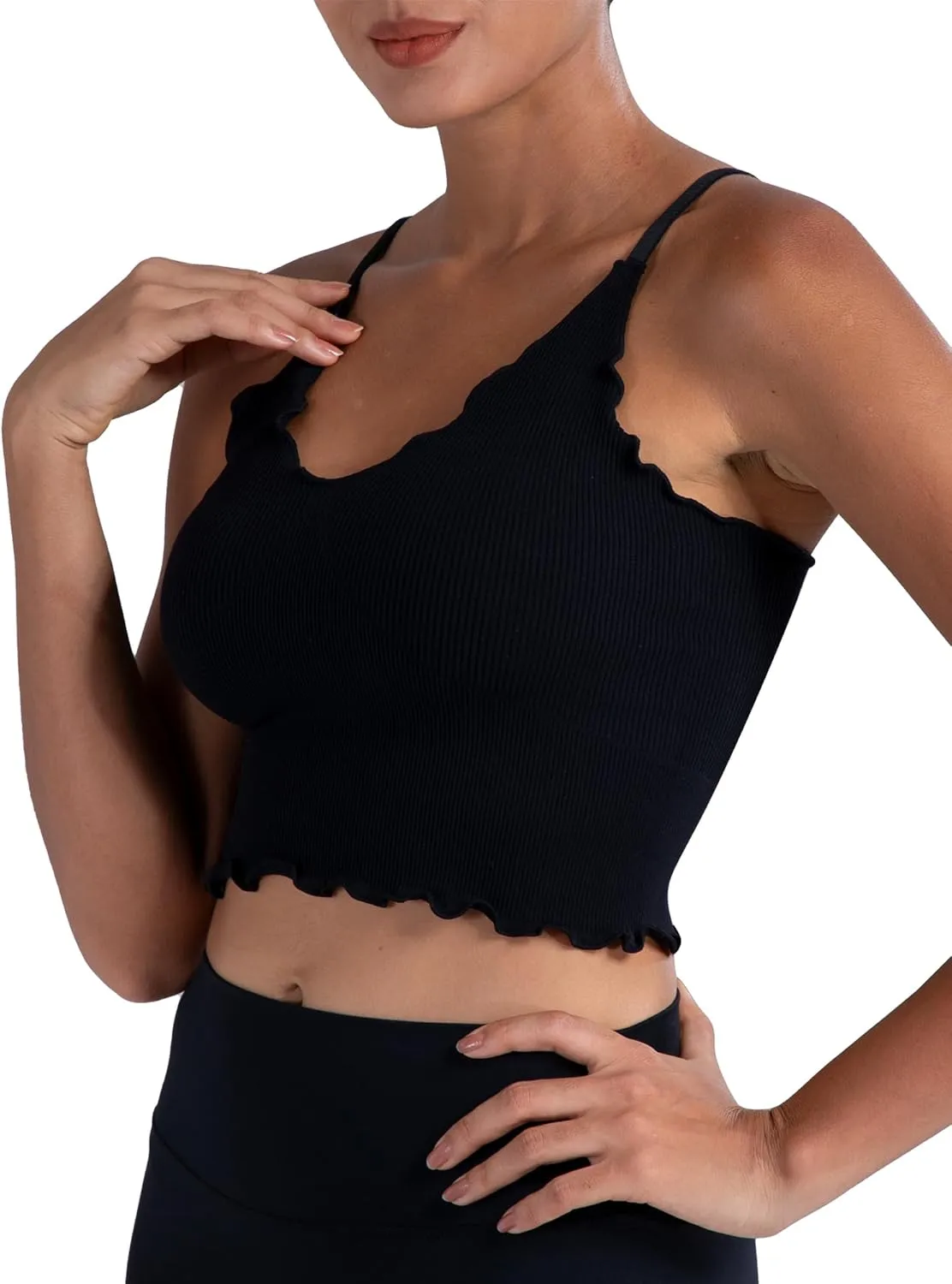 Sunzel Tank Top for Women, V Neck Seamless Ribbed Crop Camisole with Ruffles