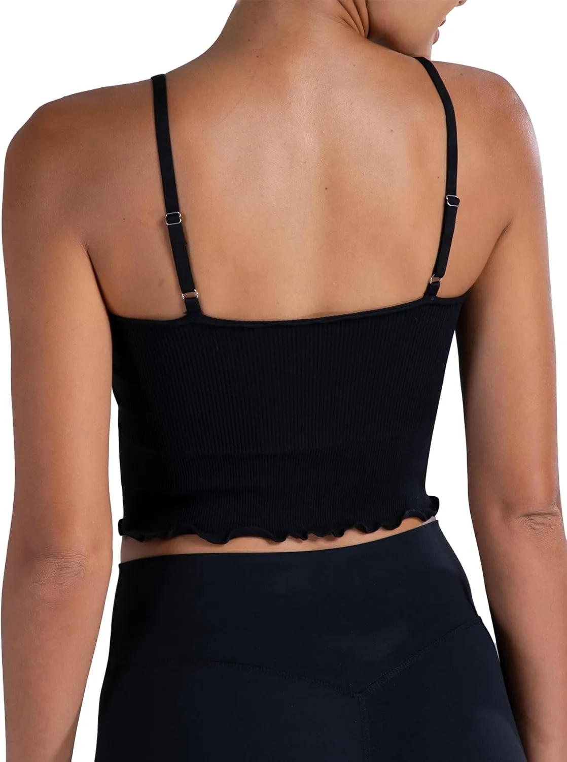 Sunzel Tank Top for Women, V Neck Seamless Ribbed Crop Camisole with Ruffles