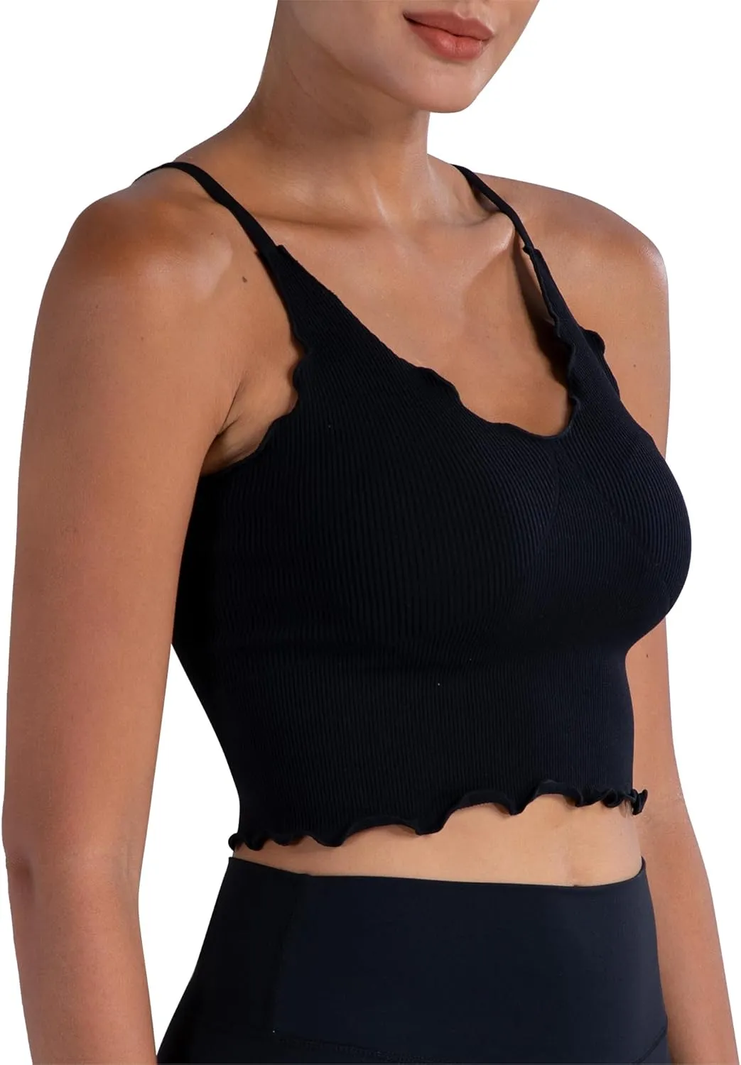Sunzel Tank Top for Women, V Neck Seamless Ribbed Crop Camisole with Ruffles