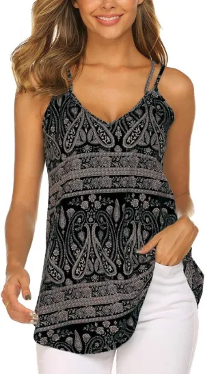 Supnier Women's Casual Summer Spaghetti Strap Tank Tops Floral Print Sleeveless V Neck Strappy Shirts