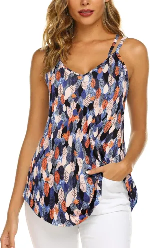 Supnier Women's Casual Summer Spaghetti Strap Tank Tops Floral Print Sleeveless V Neck Strappy Shirts