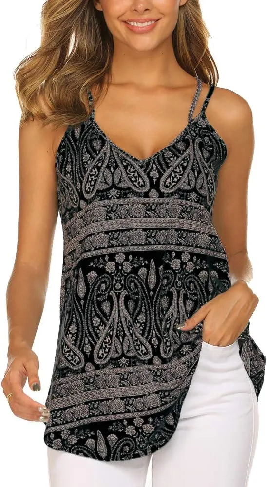 Supnier Women's Casual Summer Spaghetti Strap Tank Tops Floral Print Sleeveless V Neck Strappy Shirts