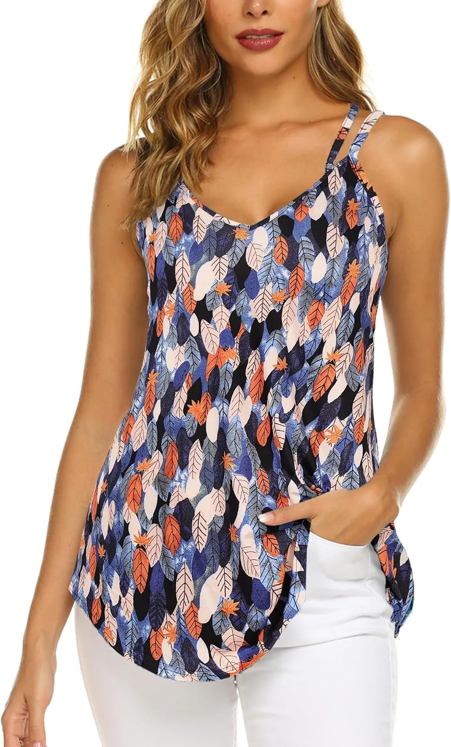 Supnier Women's Casual Summer Spaghetti Strap Tank Tops Floral Print Sleeveless V Neck Strappy Shirts