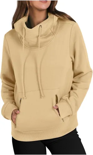Sweatshirt for Women, Womens Cowl Neck Hoodies with Drawstring 2024 Fall Fashion Pullover Long Sleeve Shirts
