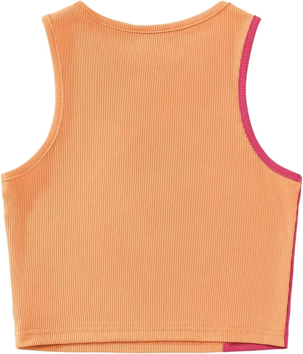 SweatyRocks Women's Summer Ribbed Knit Sleeveless Vest Color Block Crop Tank Top