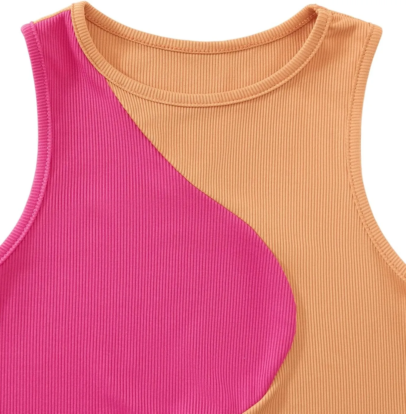 SweatyRocks Women's Summer Ribbed Knit Sleeveless Vest Color Block Crop Tank Top