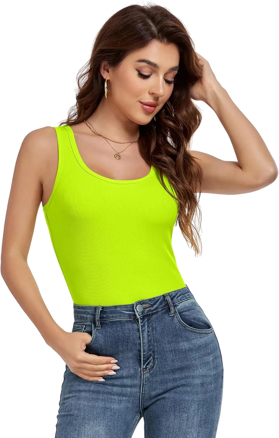 Tank Top for Women Summer Sleeveless Scoop Neck Ribbed Workout Tank Tops Slim Fitted Basic Cami Tee Shirts