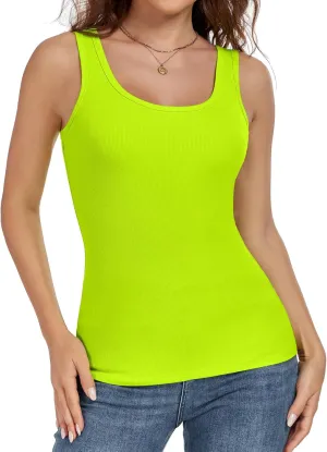 Tank Top for Women Summer Sleeveless Scoop Neck Ribbed Workout Tank Tops Slim Fitted Basic Cami Tee Shirts