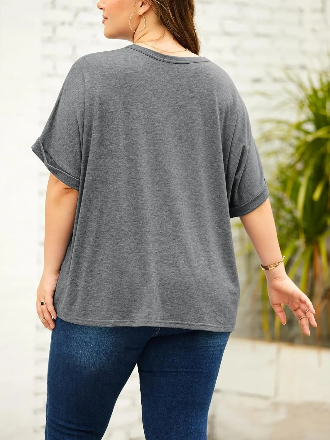 Tankaneo Women's Plus Size Short Sleeve T Shirts Summer Half Sleeve Crew Neck Oversized Tees Casual Loose Fit Tunic Tops