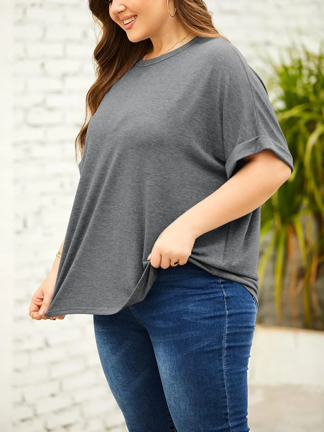 Tankaneo Women's Plus Size Short Sleeve T Shirts Summer Half Sleeve Crew Neck Oversized Tees Casual Loose Fit Tunic Tops