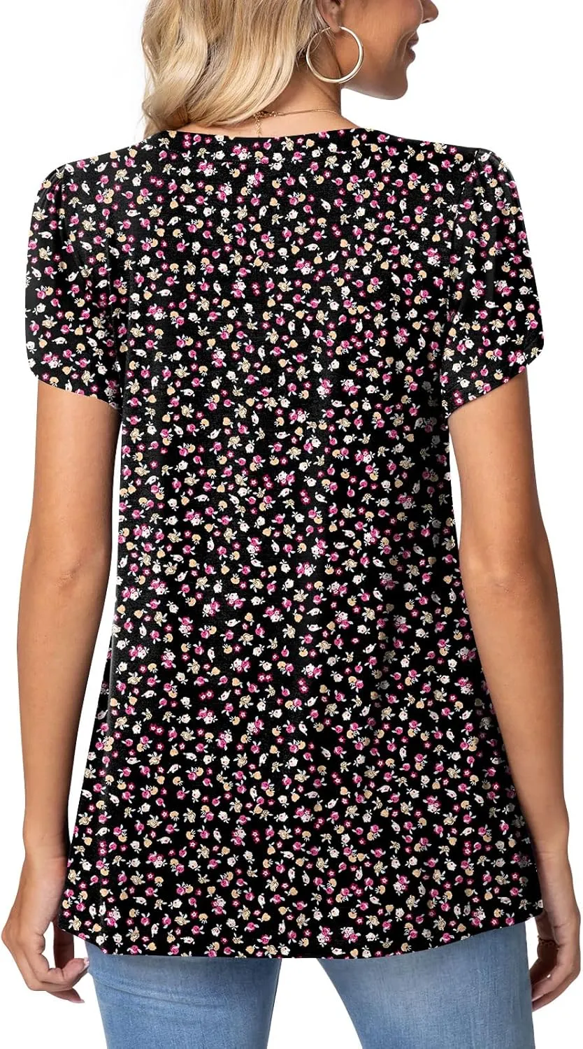 TAOHUADAO Womens 2025 Summer Casual T-Shirts Square Neck Petal Short Sleeve Tunic Tops