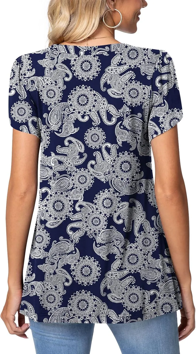 TAOHUADAO Womens 2025 Summer Casual T-Shirts Square Neck Petal Short Sleeve Tunic Tops
