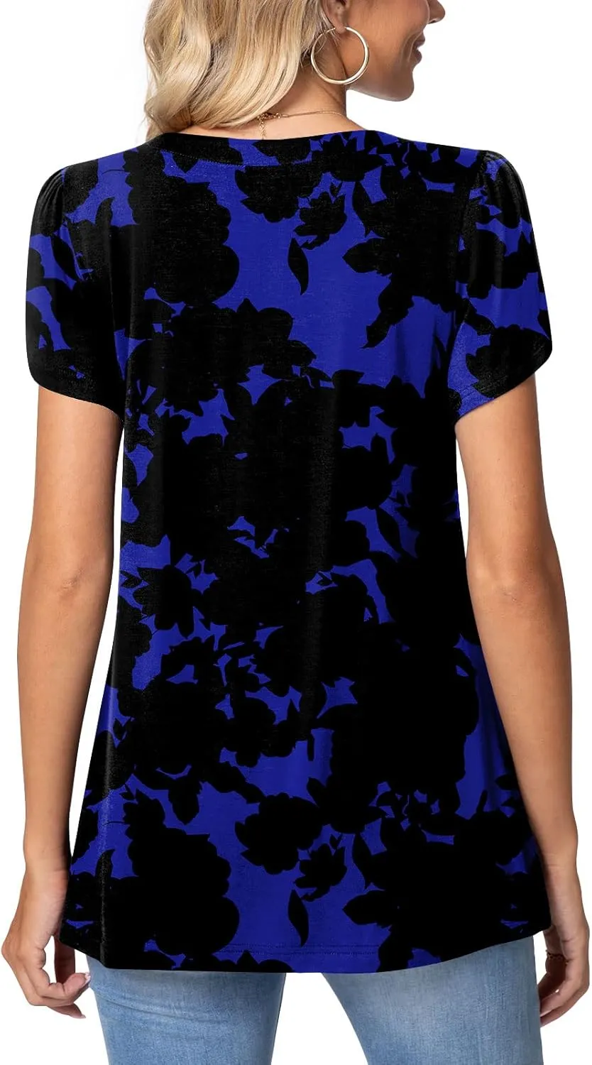 TAOHUADAO Womens 2025 Summer Casual T-Shirts Square Neck Petal Short Sleeve Tunic Tops